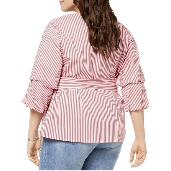 INC International Concepts Pink & White Striped Shirt with Puffed Sleeve Size 2X - Picture 2 of 11